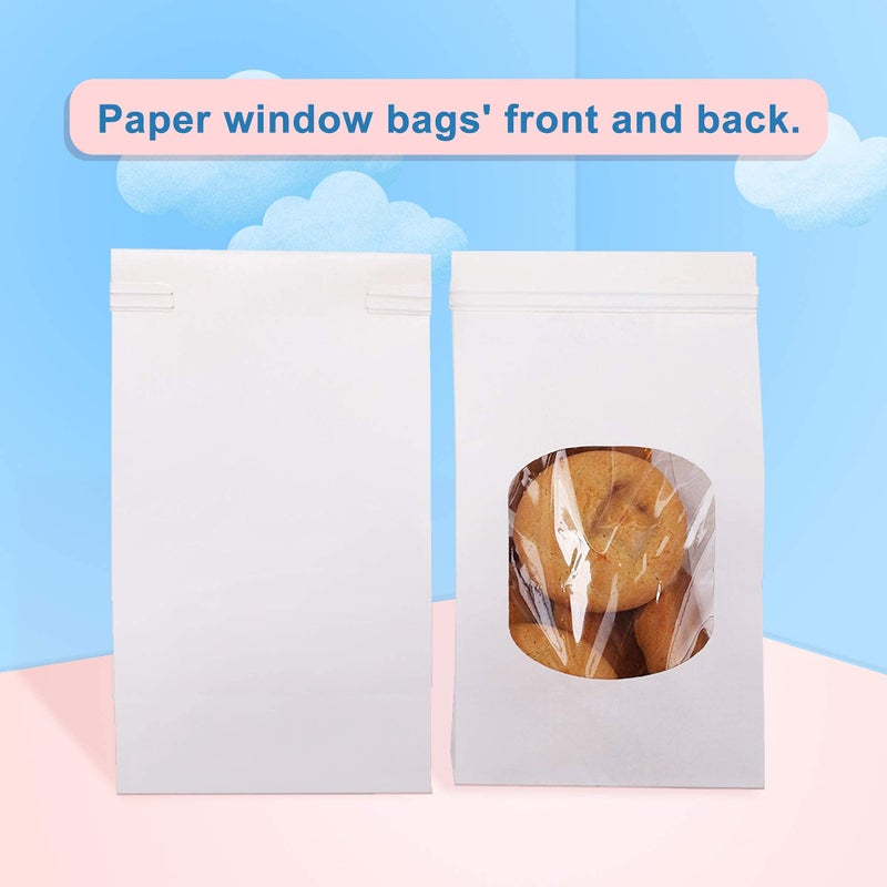 BagDream Small Bakery Bags with Window 100Pcs 3.54x2.36x6.7 Inches Tin Tie Tab Lock Kraft White Window Paper Bags for Coffee Bean, Cookies, Treat, Snack - Image 5